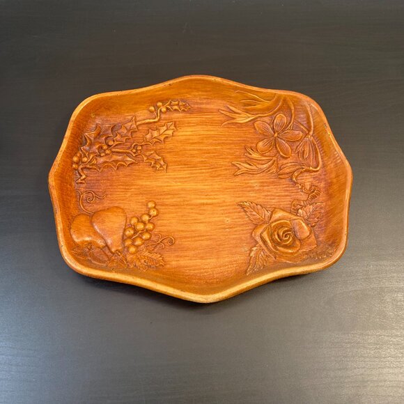 Vintage Faux Wood Tray, Four Seasons Plate, 12”X10” 1959 USA, Flower Raised Holl - Picture 9 of 10
